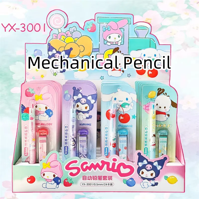 24 set/lot Sanrio Kuromi Melody Mechanical Pencil Set Cute 0.5MM Drawing Writing Automatic Pen School Office Supplies Kids Gift