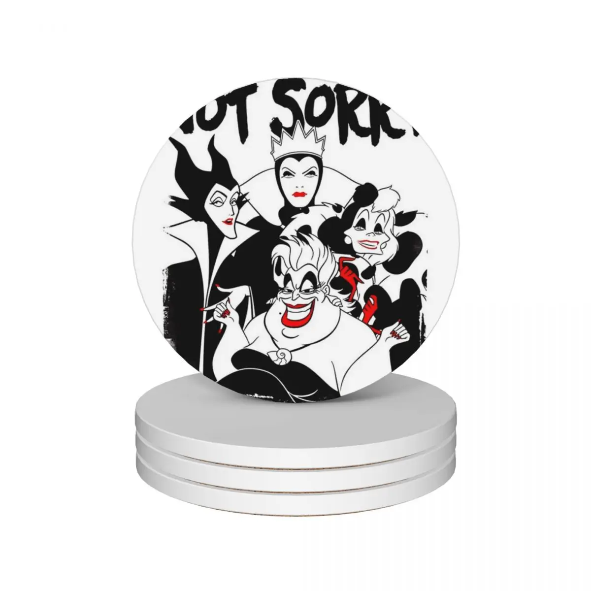 

Not Sorry Villains Cartoon Ceramic Coasters (Set of 4) for table mug set mug mat for drinks aesthetic Coasters