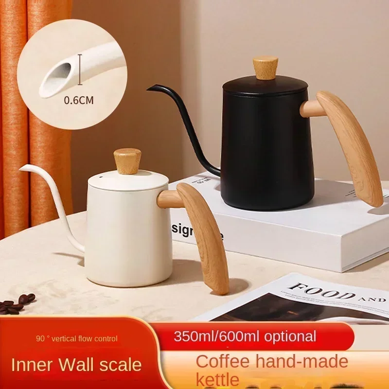 304 Stainless Steel Coffee Pour Over Kettle Slim Mouth Long Hanging Wooden Handle Pot Coffeeware Drip Gooseneck Kettle Graduated
