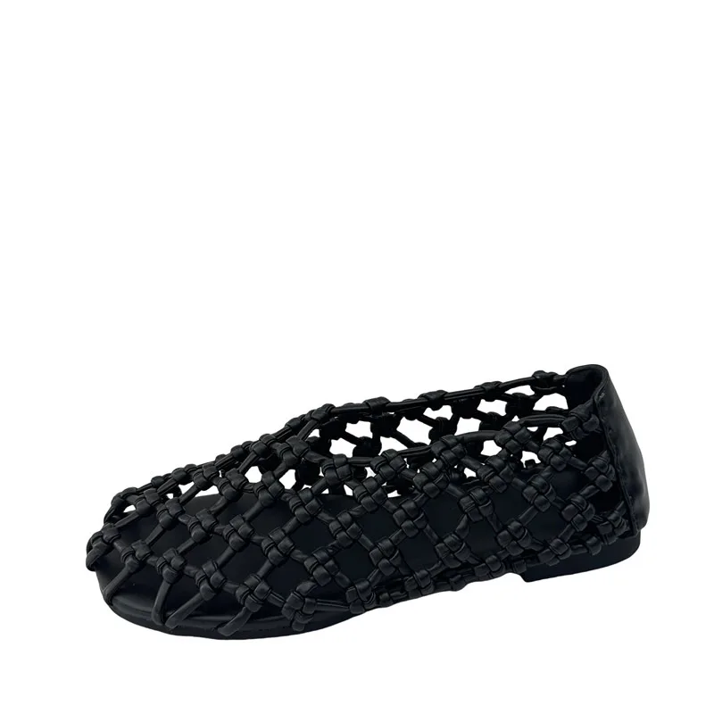 

2025 Summer Weaving Hollow Out Flat Heels Women Shoes Elegant Comfortable Casual Dress Mules Sandals