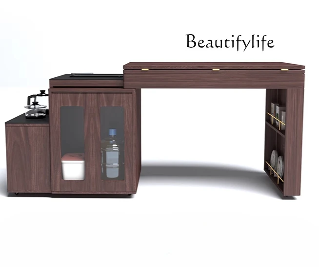 

Balcony new solid wood movable tea table rotating tea table folding dining table chair drinking tea chair combination