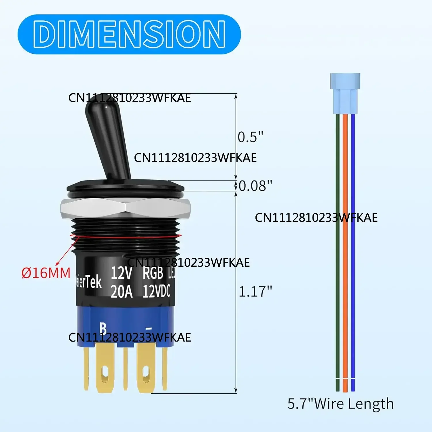 DaierTek 3PCS 12V Waterproof Lighted Toggle Switch 12V 20A Heavy Duty Metal Toggle Switch 16MM RGB LED Marine Toggle Illuminated