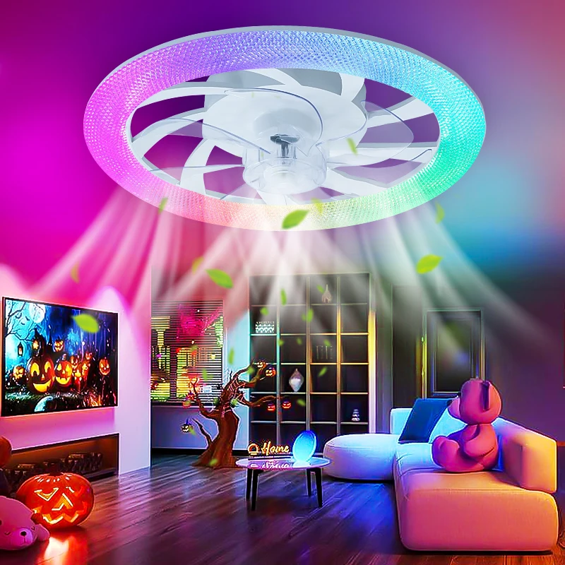 

Modern Imitation Crystal Diamond Led Ceiling Fan Light Rgb Rainbow Light Restaurant Party Bedroom 110-220v