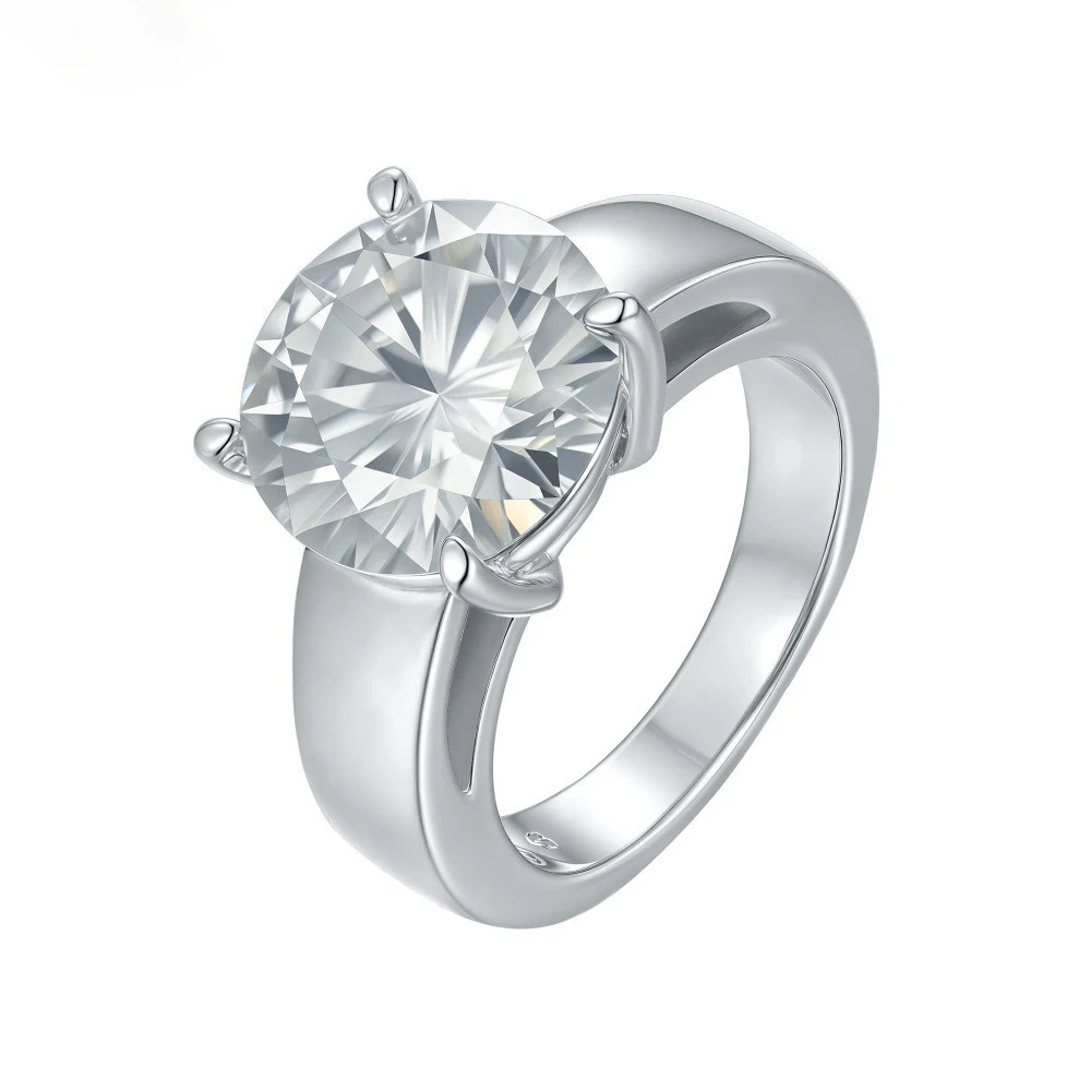 Runder 5-Karat-Moissanit-Ring, 4-Krappen-Fassung, 925 Sterling Silber, D-Farbe VVS1, Unisex-Ehering, GRA-Qualität