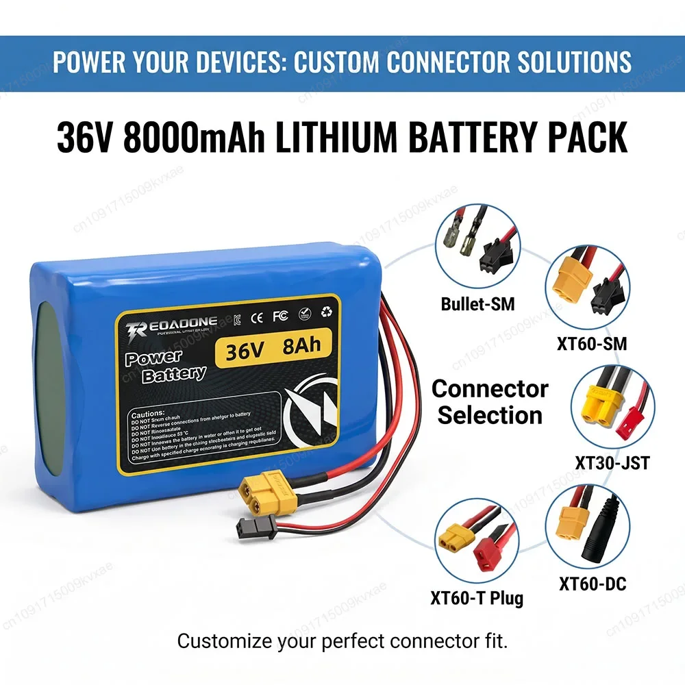 Replacement Battery Pack 36V 8000mAh 10S2P Li-ion for Hoverboard Electric Wheelchair Scooter with BMS 800+ Cycles Custom Plug