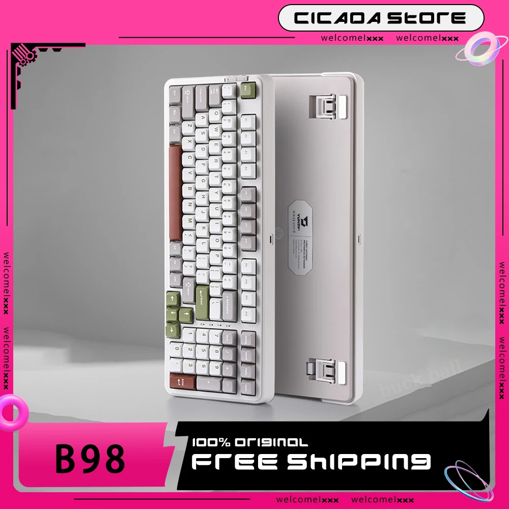 B98 Mechanical Keyboard 3mode Wireless Bluetooth Rgb Hot Swap Ergonomics Gasket 98keys Customized Gamer Office Keyboard Gifts