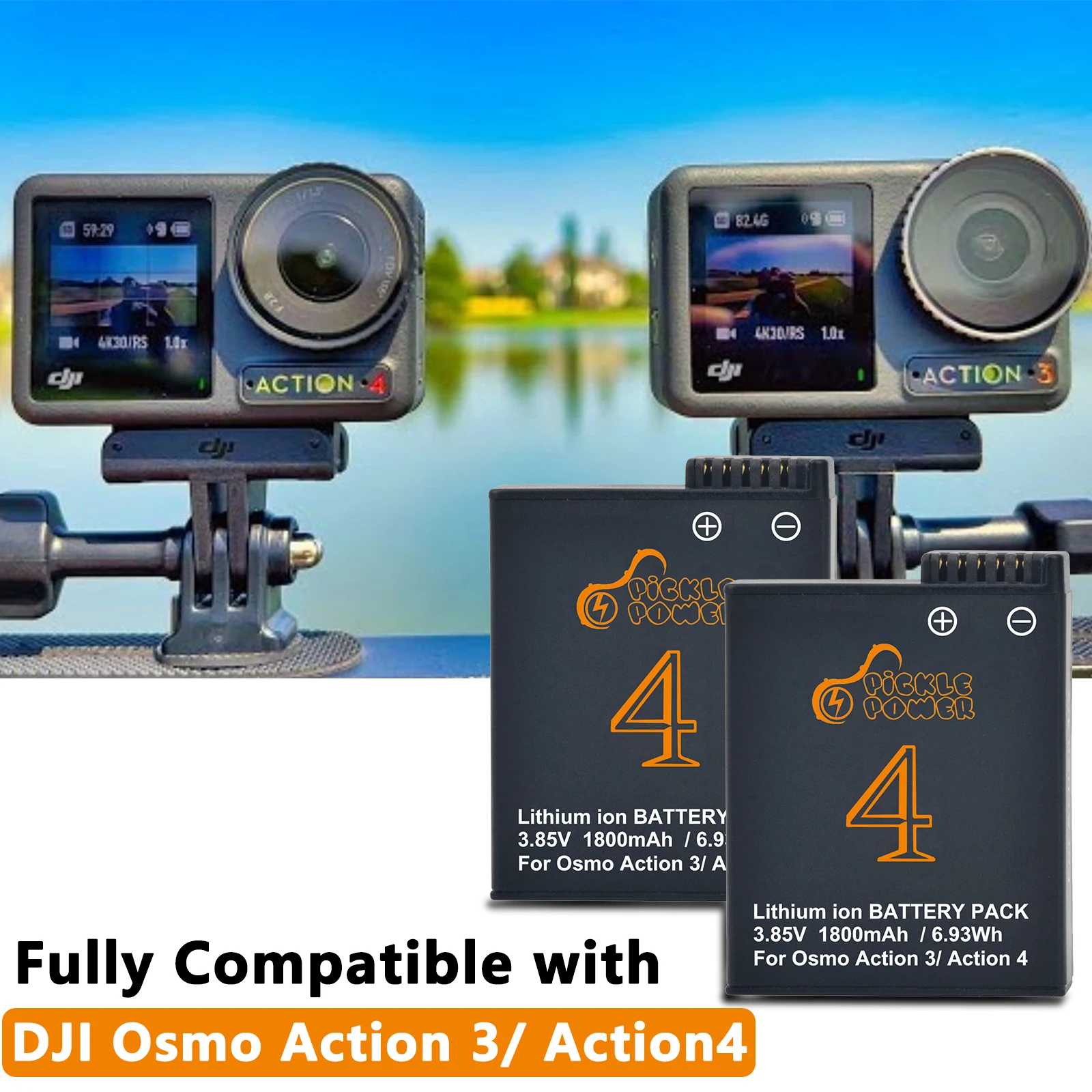 DJI Osmo Action 3、Action 4、Action 5pro 用 1800mAh 交換バッテリー