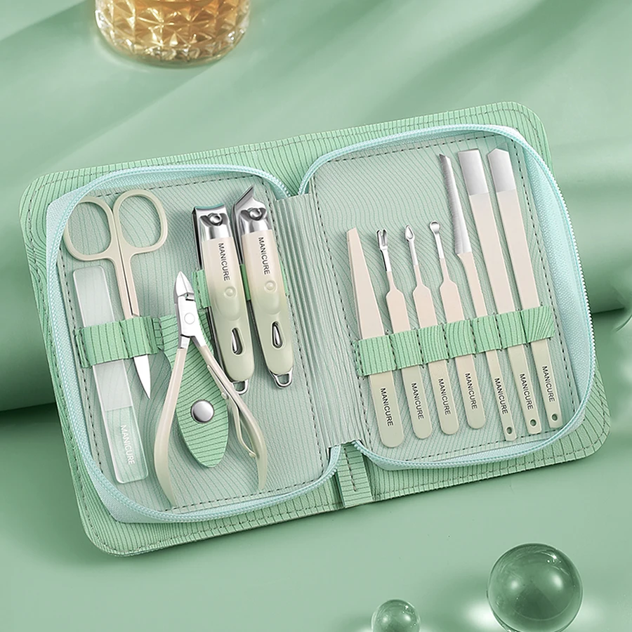 12 Pieces/Set Green Nail Clipper Set, Super Sharp and Sturdy Nail Clippers, Professional Nail Clippers Pedicure Care Tools