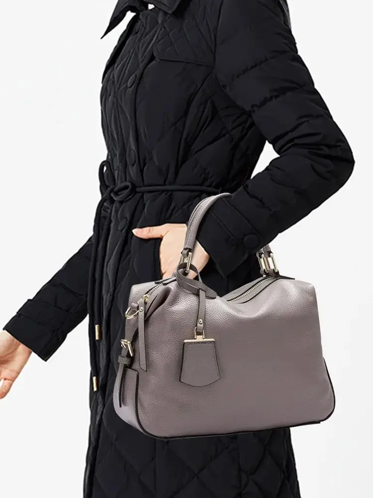 Zency Fashion damska torba z grubej bawełny 100% torebki z prawdziwej skóry kobieta Boston urok torebka listonoszka typu crossbody luksusowe torby na ramię — zdjęcie 2