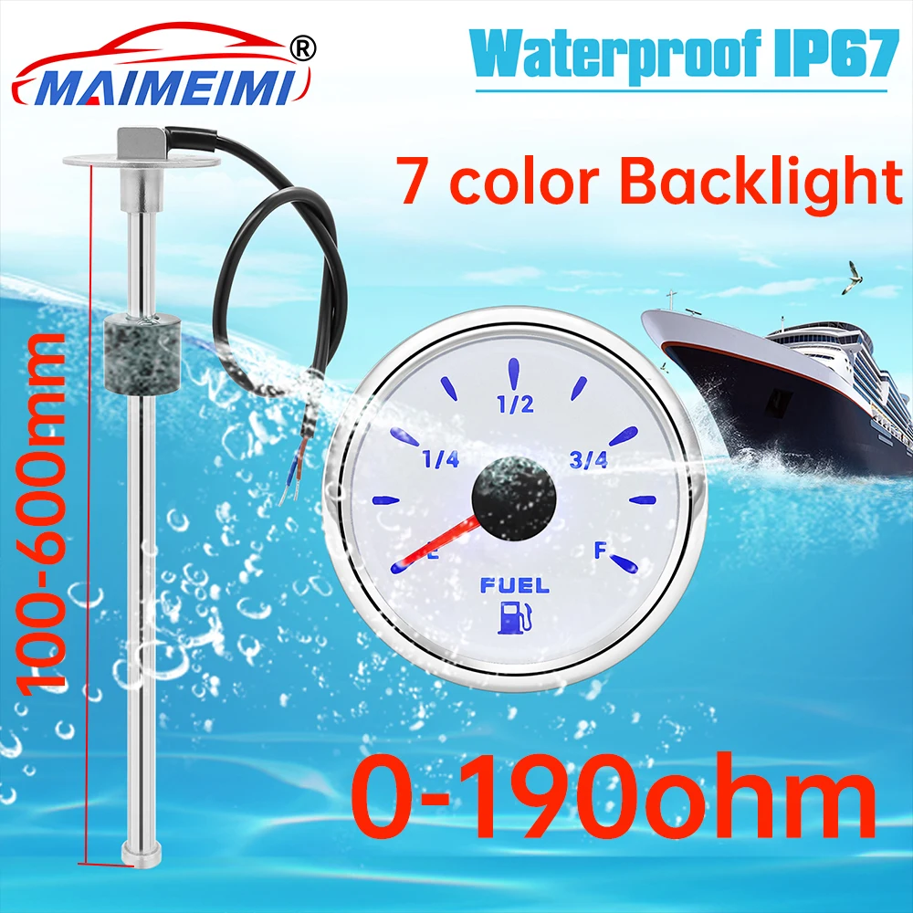 

﻿ 0-190ohm Boat Marine Fuel Tank Level Gauge with 100-600mm Fuel level sensor 7-color backlight Digital pointer Fuel Gauge