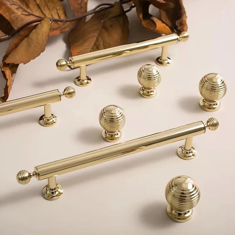 Round Ball Cupboard Handles European Bright Gold Brass Cabinet Knobs Furniture Hardware Light Luxury Bedroom Drawer Kitchen Pull