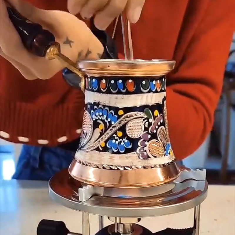 Enamel coffee pot, purely handmade style, long handle hanging ears, hand punch, simple style, others