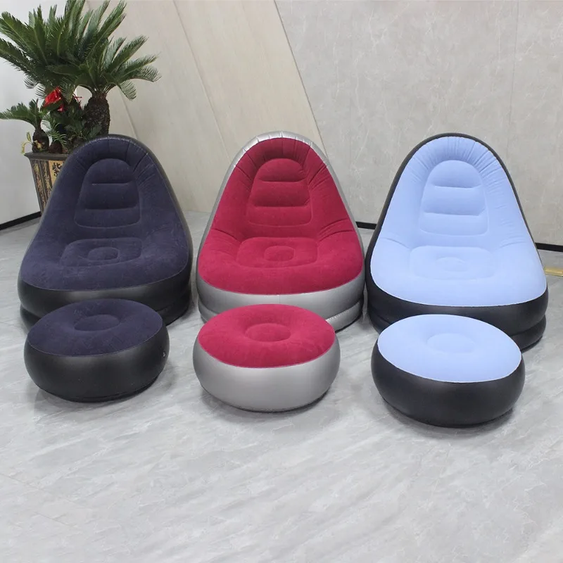 

Надувное складное кресло-диван с подставкой для ног, флокированное, для дома, офиса, кемпинга, пляжа, для использования в помещении и на улице, 1 шт.