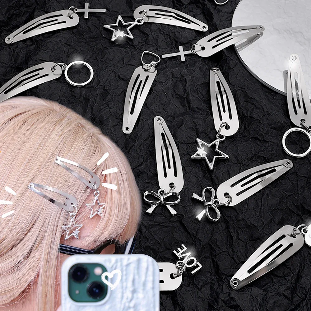 2/4pcsY2K Silver Alloy Hair Clip Women Bow Cross Pendant Hairpins Headwear Chic Punk Metal Barrette Girls Hair Accessories Gifts