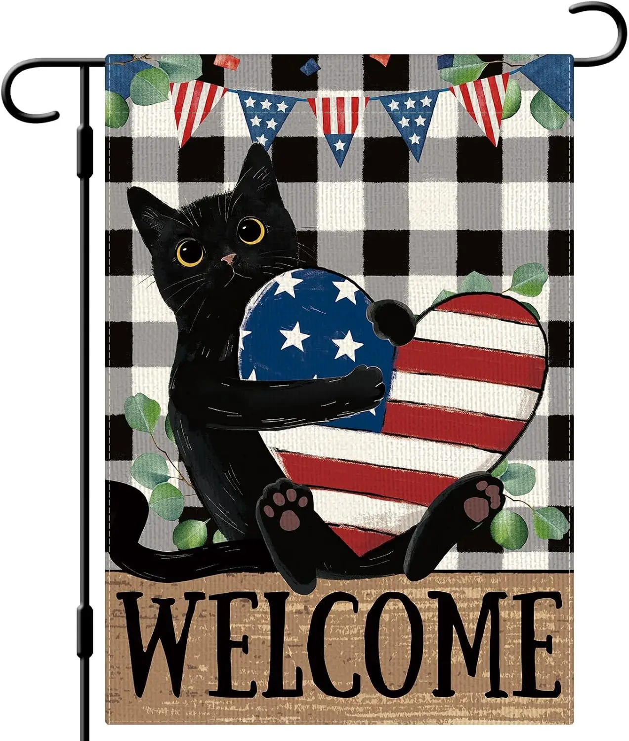 DLZDN 4th of July Black Cat Garden Flag 12×18 Inch Double Side Vertical Burlap Farmhouse Yard Flag Independence Day Memorial xxl