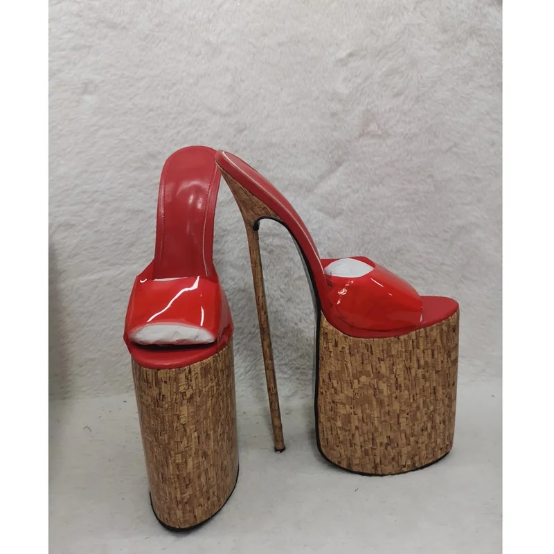 Red Wood Pattern Slip On Platform Sandals Thin High Heel Peep Toe Fashion Sexy 2025 Summer Big Size Woman Shoes Zapatillas Mujer - Image 2