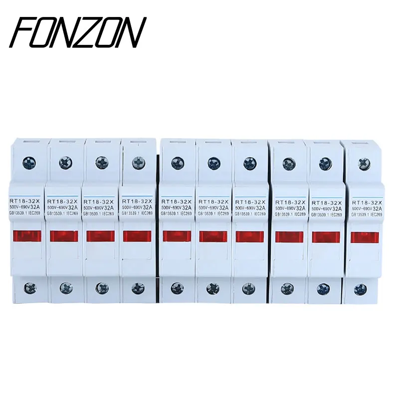 Base de fusível de trilho DIN RT18-32 1P 2P 3P 4P 500-690V Protetor de curto-circuito 1-32A 10X38 Fusível RO15 com luz indicadora