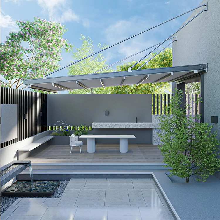 

Wholesale Electric Retractable Canopy Folding Aluminum Alloy Frame Polyester Sail Outdoor Awning Roof For Patio Balcony Sunshade