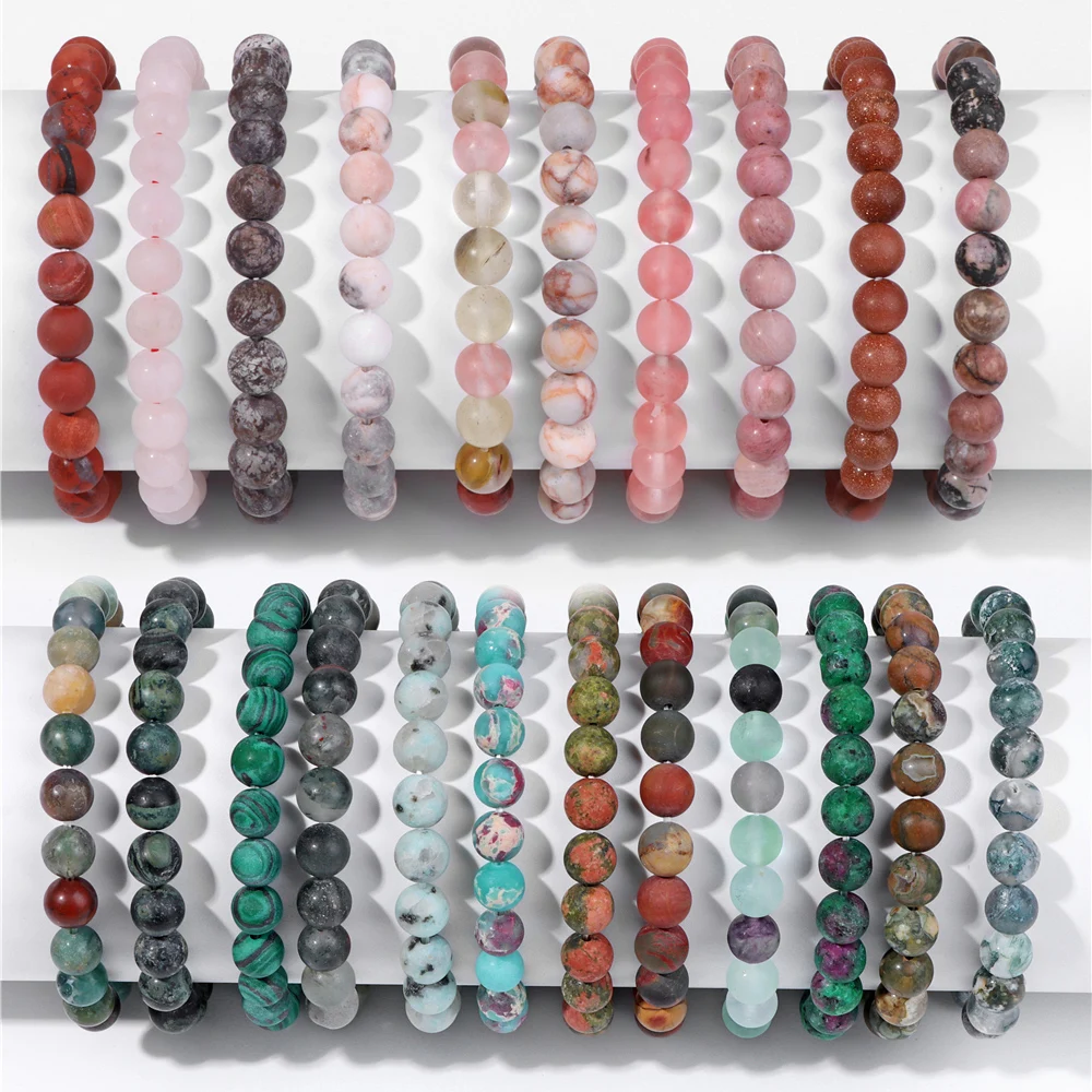 Matte Natural Healing Stone 8MM Beads Bracelets For Women Men Frosted Quartzs Agates Malachite Stretch Bracelet Elastic Jewelry