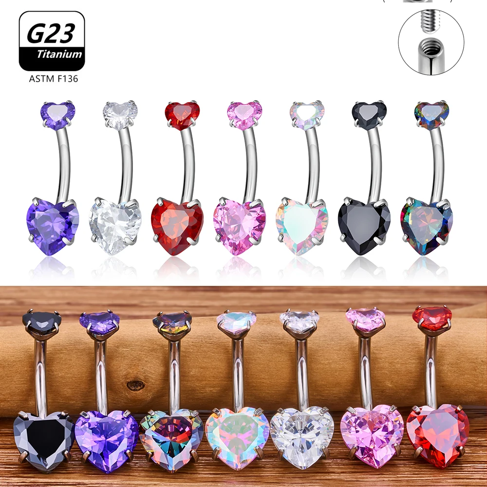 Anneau de nombril ASTM-F136 titane G23, piercing au nombril, bijoux de corps, coeur rond