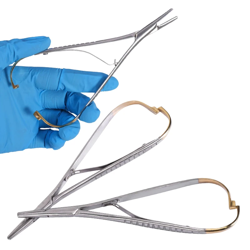 Dental Needle Holder Tweezers Elastic Ligature Tie Placement Forceps Spring-Action Handle Pliers  ﻿ ﻿