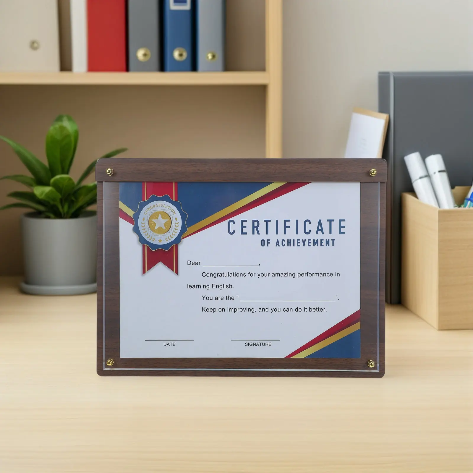 Acrylic Wood Certificate Frame Plaque For Employee Recognition Decor Office A4 Clear Uv Diploma Graduation