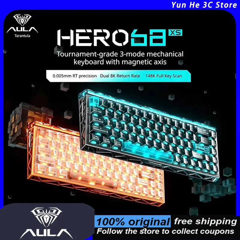 AULA Hero68XS Magnetic Switch Keyboard, TriMode Wireless, 68 Layout, 128K Polling Rate, Fully Self-Developed Magnetic for Gaming