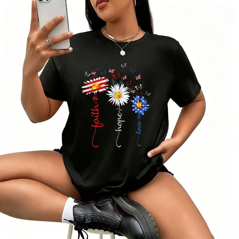 Daisy Christians God 4th of July.jpg Women's T-Shirt 100% Cotton Funny Graphic Short Sleeve Tee Novelty Shirt Casual Crew Neck Top S-5XL