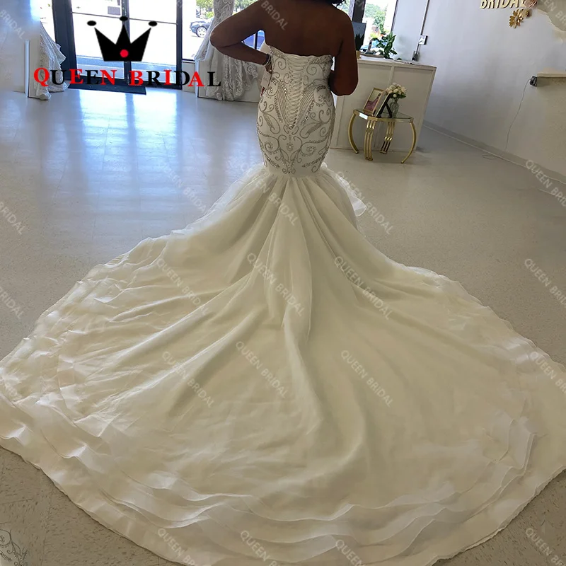 Sleeveless Sexy Mermaid Wedding Dresses Crystal Beading Sweetheart Backless Bridal Gowns Vestidos De Novia Custom S10Y