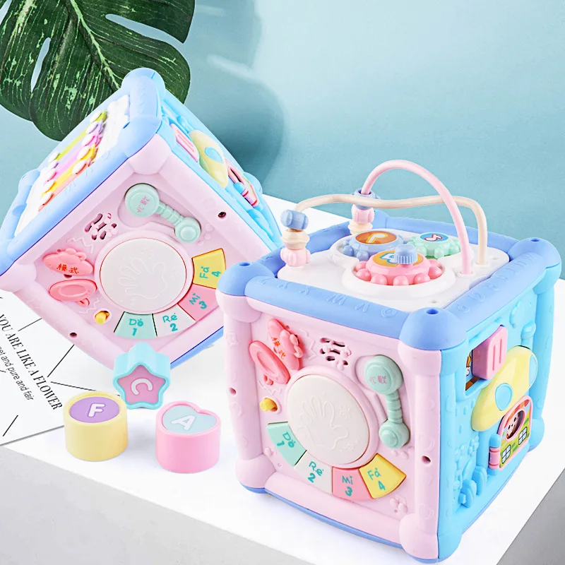 

Baby Musical Box Toddler Funny Hand Drum Toy Baby Activity Cube Geometric Blocks Toys Infant Sorting Music Plaything Box Toy