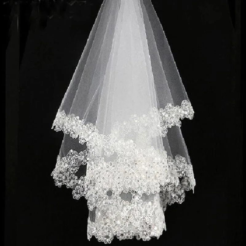 

New Arrival White Lace Applique Edge Bridal Veils Wedding Accessory On Sale