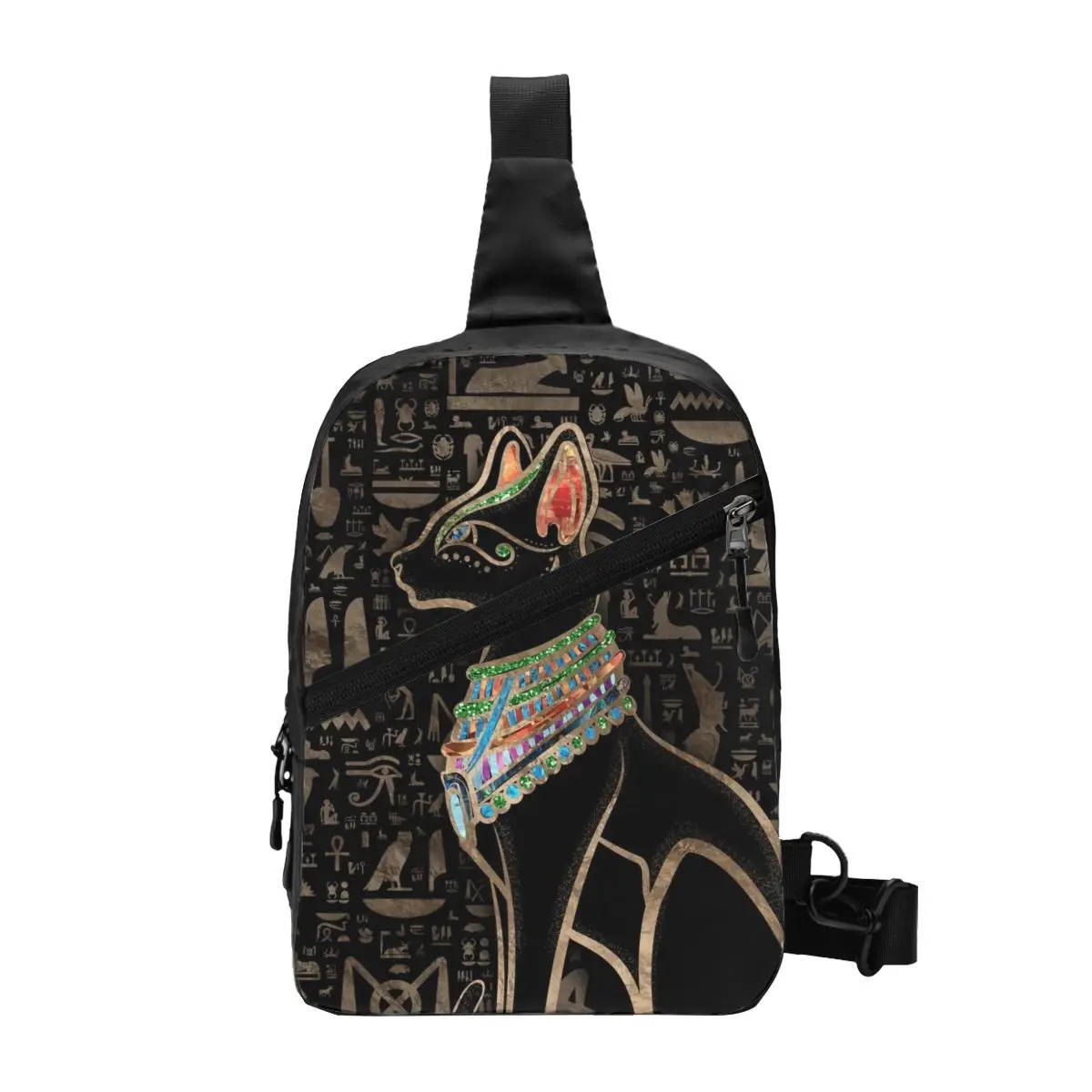 Personalizado gato egípcio Bastet Sling Bag para homens, antigo Egito deusa ombro peito, mochila crossbody, viajando mochila