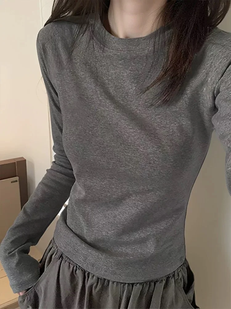 Women's round Neck Long Sleeve T-Shirt 95 Cotton Base Shirt plus Size Slim Fit  Color Inner Wear Top Casual Simple Style