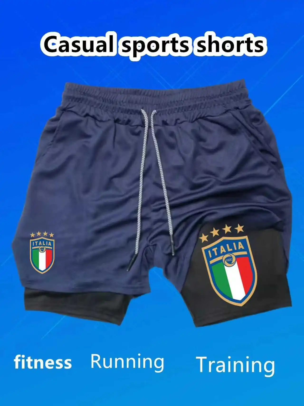 كامو 2 في 1 تشغيل السراويل الرجال الصالة الرياضية اللياقة البدنية التدريب سريعة الجافة سراويل قصيرة الذكور الرياضة في الهواء الطلق الركض المدمج في جيب برمودا