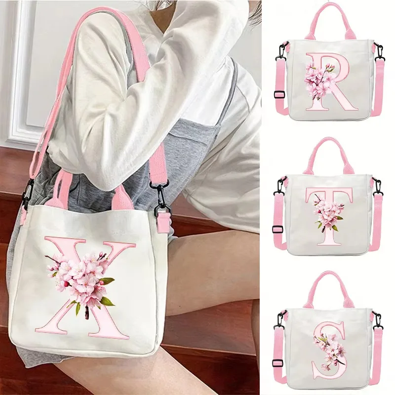 

Сакура, 26 букв, холщовая сумка на плечо, эстетическая сумка через плечо с алфавитом A-Z, модная большая сумка-тоут для мальчиков и девочек-подростков, подарок