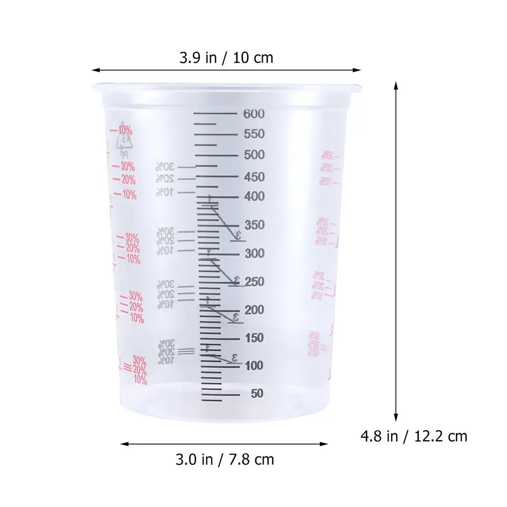 4Pcs Plastic Measuring Cups Transparent Oil Paint Scale Cup PP High Temperature Acid Alkali Resistant for Liquid Storage