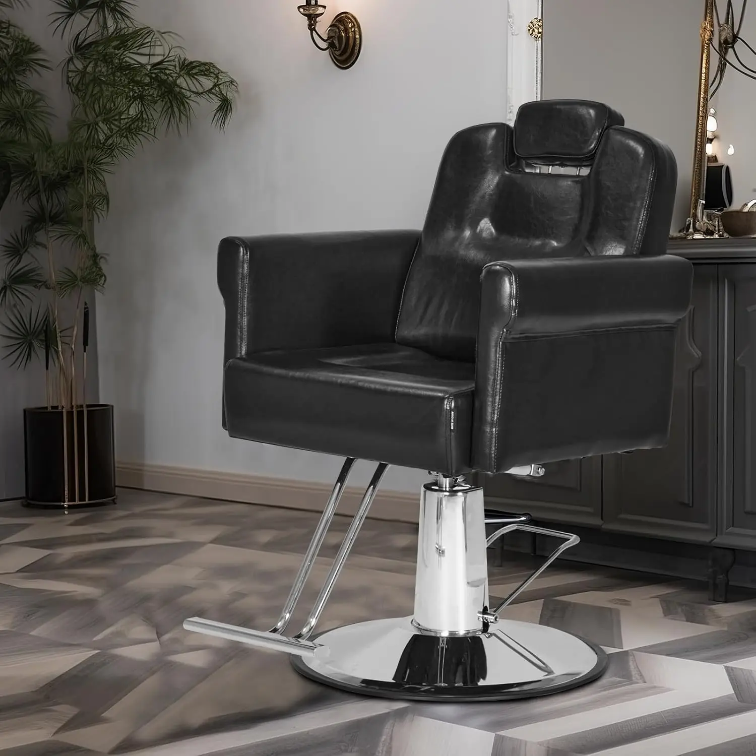 Barber Chair Recliner Salon Chair Hair Spa Chair with Hydraulic Pump, Removable Headrest, Adjustable Height 360 Degrees Swivel