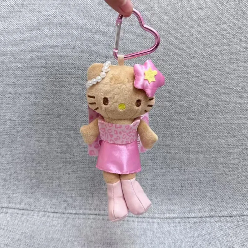 かわいいハローキティのヒョウ柄キーホルダー、取り外し可能なハートチャーム付き、かわいいヒョウ柄ぬいぐるみキーホルダー、財布チャーム、プレゼント