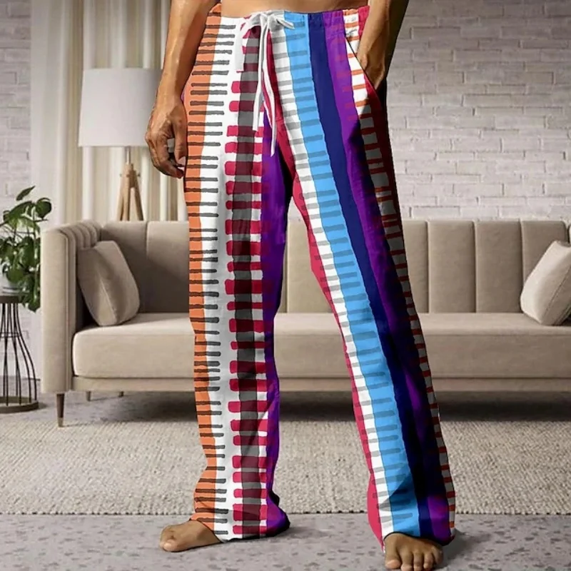 

Мужские летние модные удобные прямые брюки свободного покроя, повседневная уличная уличная одежда, широкие брюки с 3D полосатым принтом