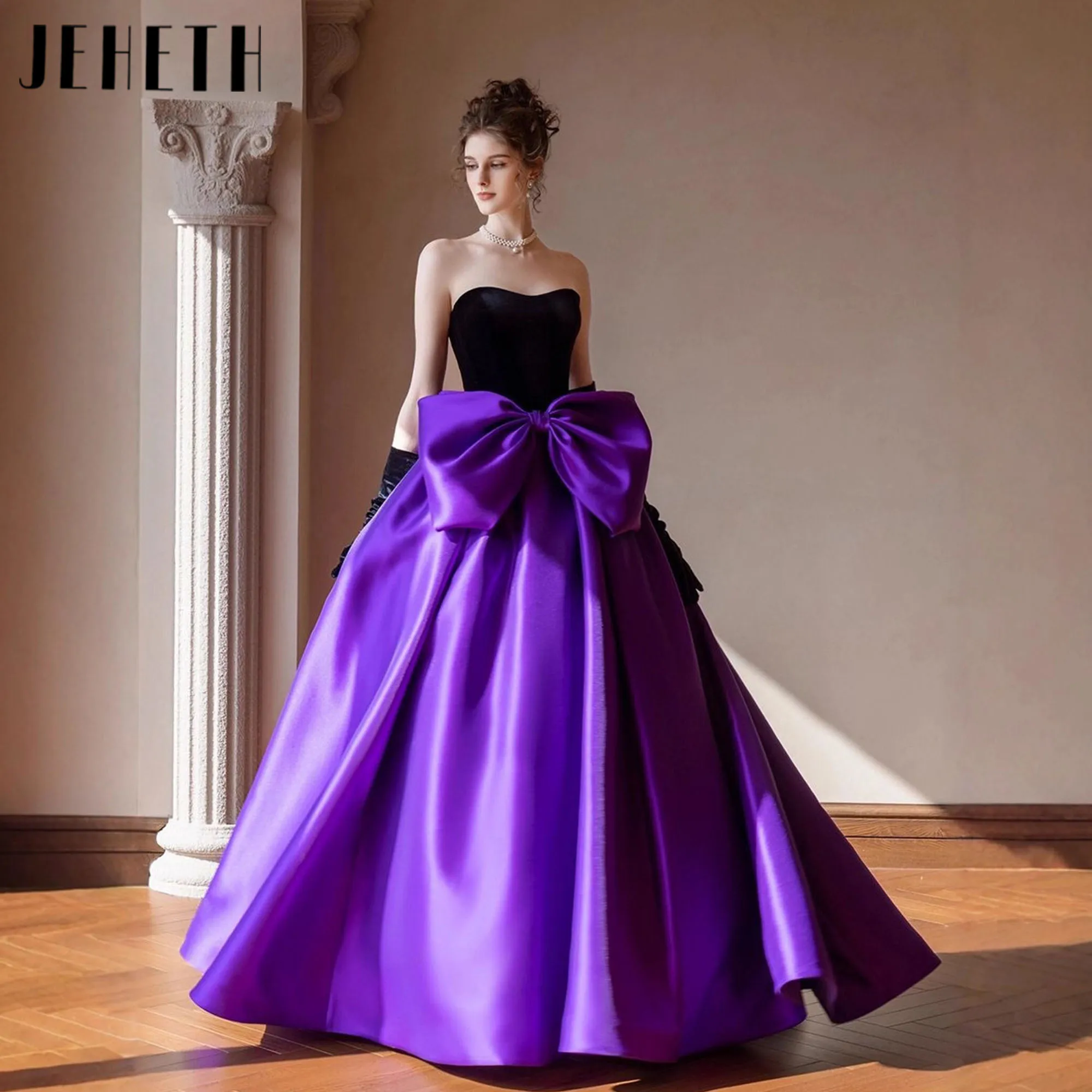 

Elegant Color Clash Evening Dress Strapless Satin Sweetheart Bow Princess Ball Gown Prom Dress Woman платье вечерн