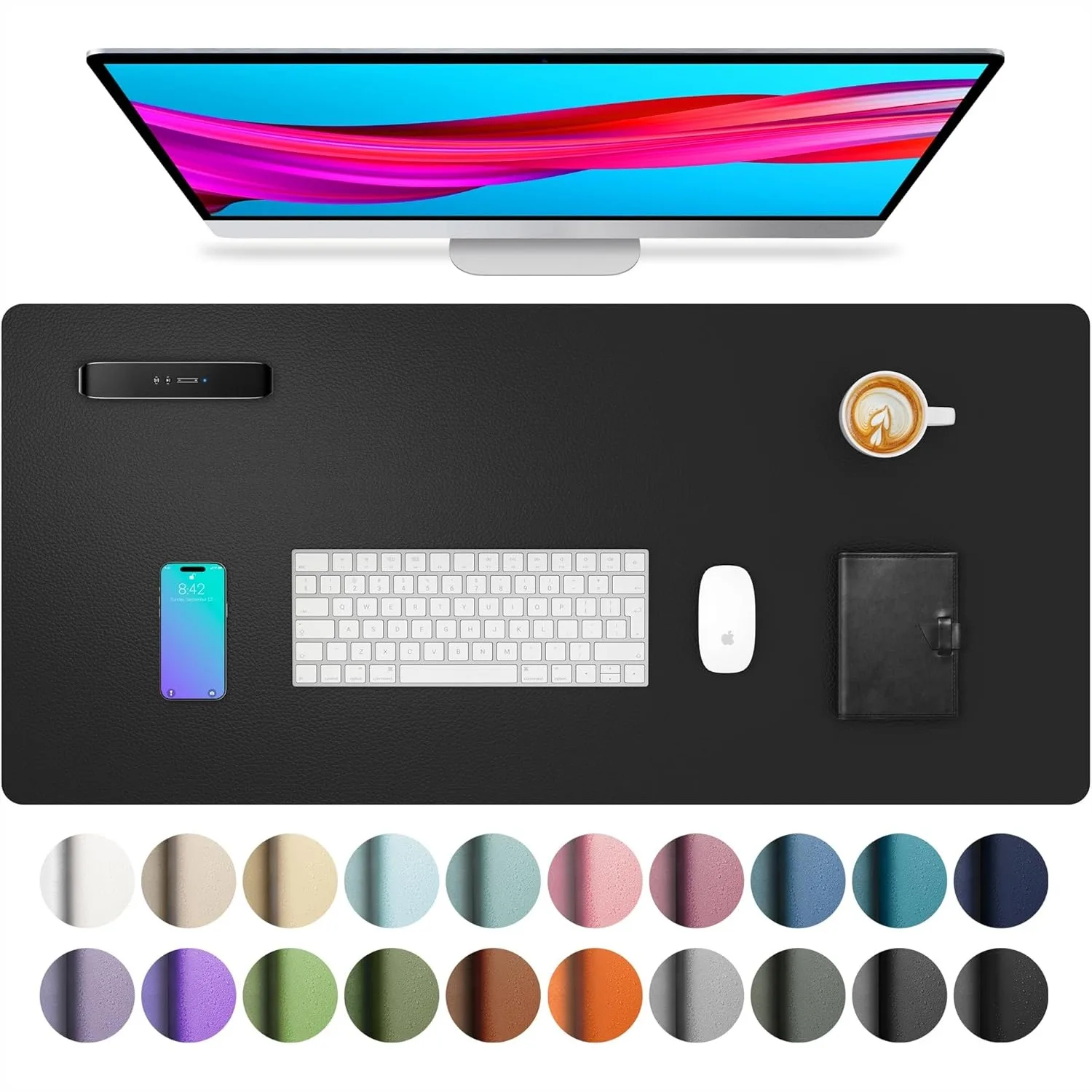 Non Slip PU Leather Desk Pad Protector Black