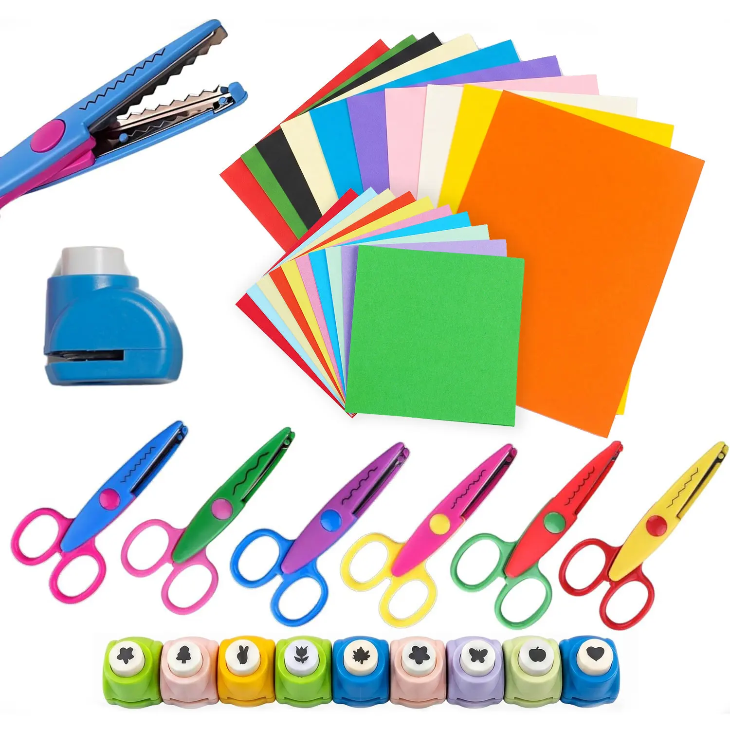 Craft Scissors Decorative Edge 10-75pcs Crafting Set 6 Scissors with Fun Decorative Edges Paper Hole Punch Shapes Colorful Paper