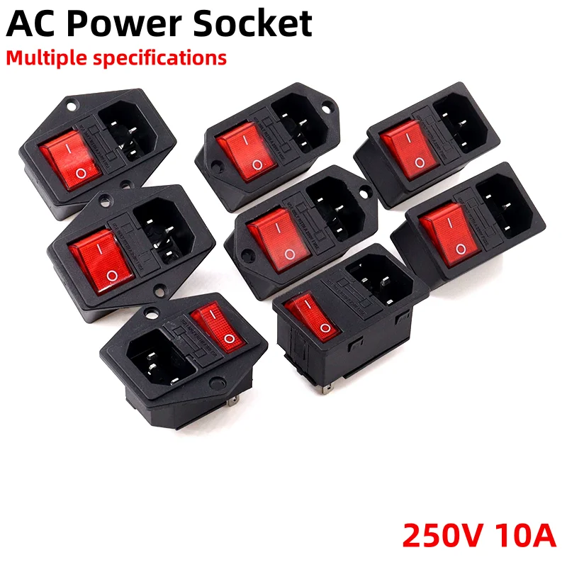 

2 PCS AC Power Socket AC-14 AC-01 Embedded Power Socket with KCD Switch with Fuse Integrated 10A 250V Switch Socket Connector