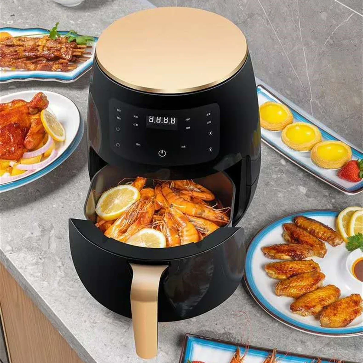 4.5L 1200W Deep Fryer Oil free Health Fryer Cooker Home Multifunction Smart Touch LCD DeepFryer Deep fryer Pizza Fries Machine