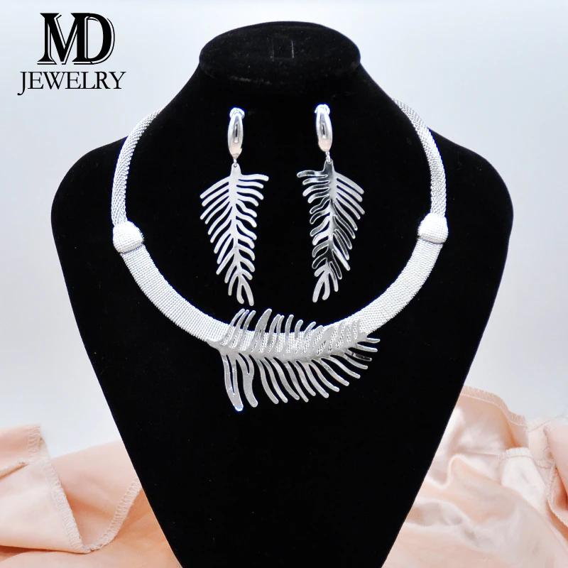 Elegant Wedding Jewelry Set White Feather Design Necklace Earrings Set Fashion Women's Jewelry Wedding Party Christmas Gifts