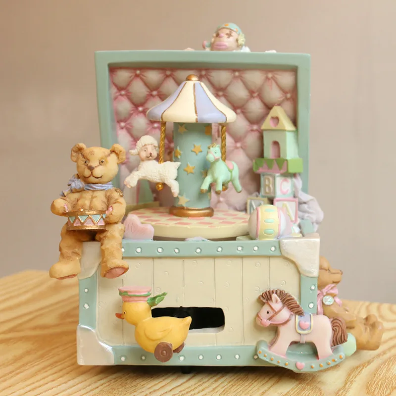 Retro circus carousel music box. Cartoon amusement park music box. Christmas birthday gifts for girls