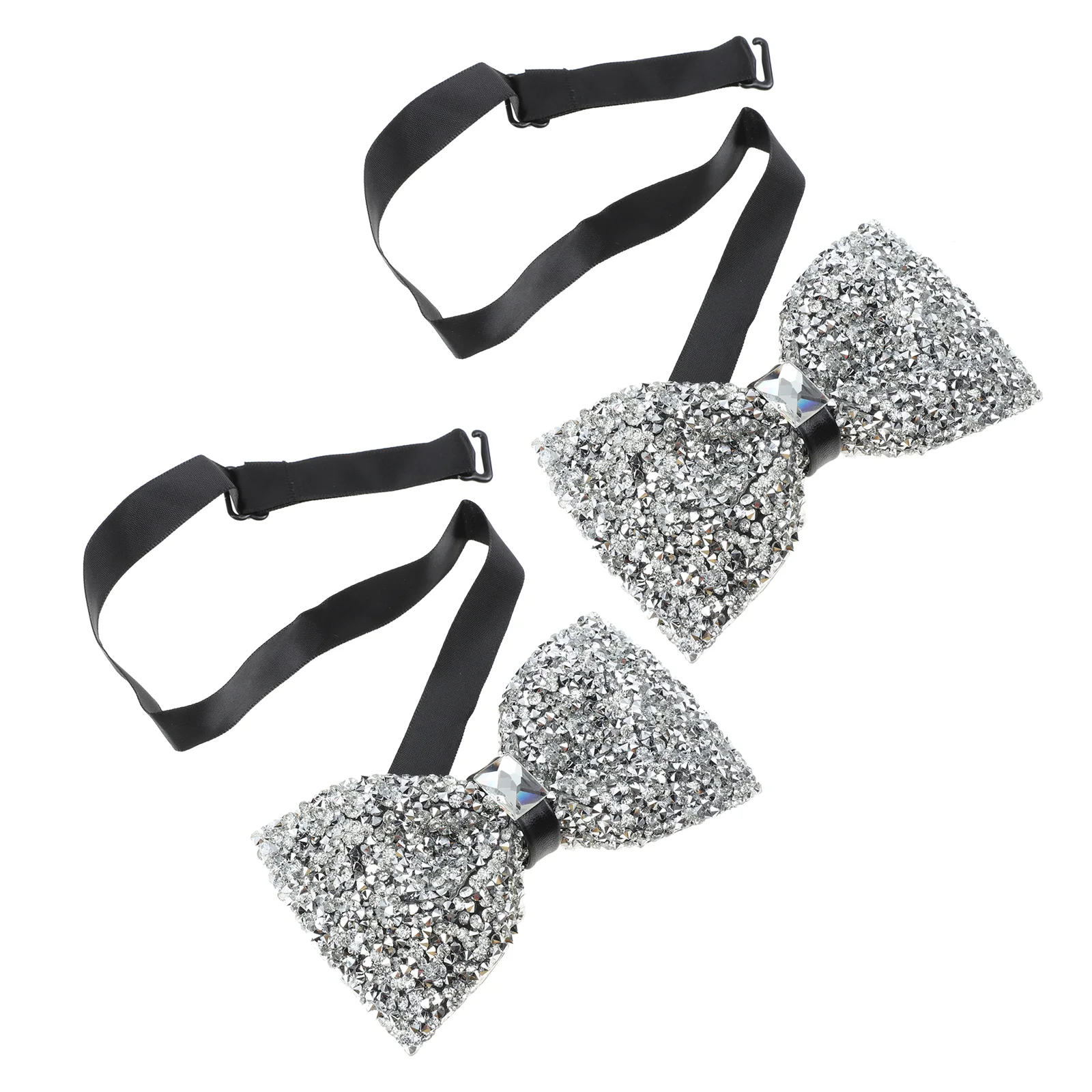 2 Pcs Men's Rhinestone Bow Tie Diamond-tip Ties for Meeting Sequin Party Banquet Elastic Rope Pre-tied Man