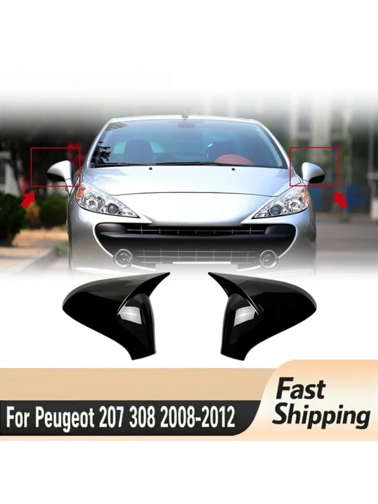For Peugeot 207 308 2006 2007 2008-2012 ABS Car Rearview Side Mirror Cover Wing Cap Exterior Door Housing Trim Adhesive Sticker
