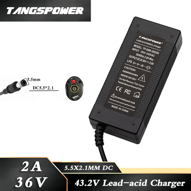 

36V 2A Lead Acid Battery Charger 43.2V Lead-acid Battery Pack Fast Chargering DC 5.5X2.1MM Connector Power Tool Charger