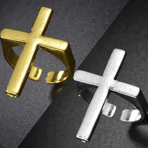 1 Buah Cincin Terbuka Silang Besar Hitam Antik Punk untuk Perhiasan Pesta Wanita Cincin Jari Warna Perak Emas Gothic Trendi Pria Anillo 12 cincin katolik penjualan terbaik - №